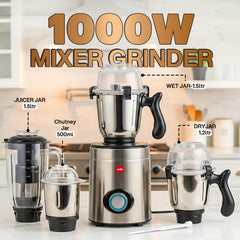 Steelox Pro 1000W Mixer Grinder with 3 Stainless Steel Jars, 1.5L Juicer Jar with 5-Year Warranty 1000