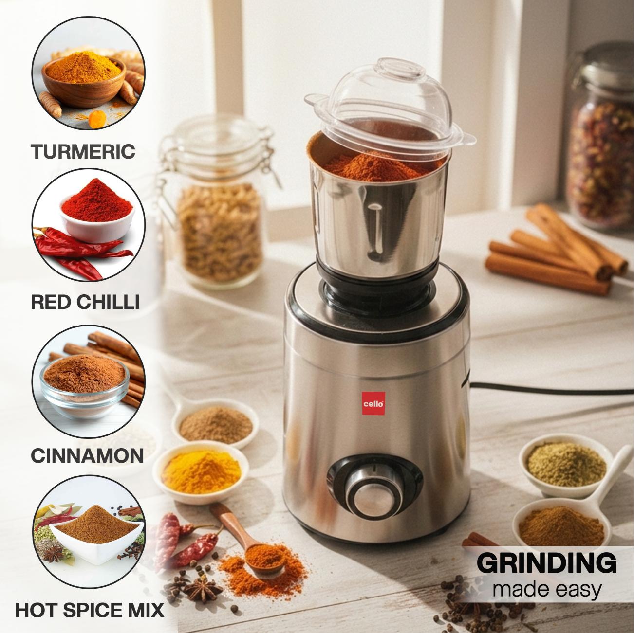 Steelox Pro 1000W Mixer Grinder with 3 Stainless Steel Jars, 1.5L Juicer Jar with 5-Year Warranty 1000