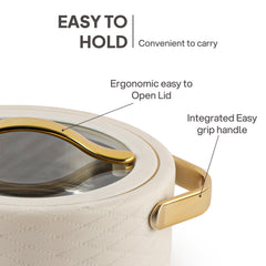 Velvetto Deluxe Insulated Steel Casserole with Glass lid Cream / 1500ml