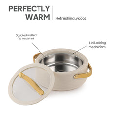 Velvetto Deluxe Insulated Steel Casserole with Glass lid Cream / 1500ml