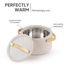 Velvetto Deluxe Insulated Steel Casserole with Glass lid Cream / 2500ml