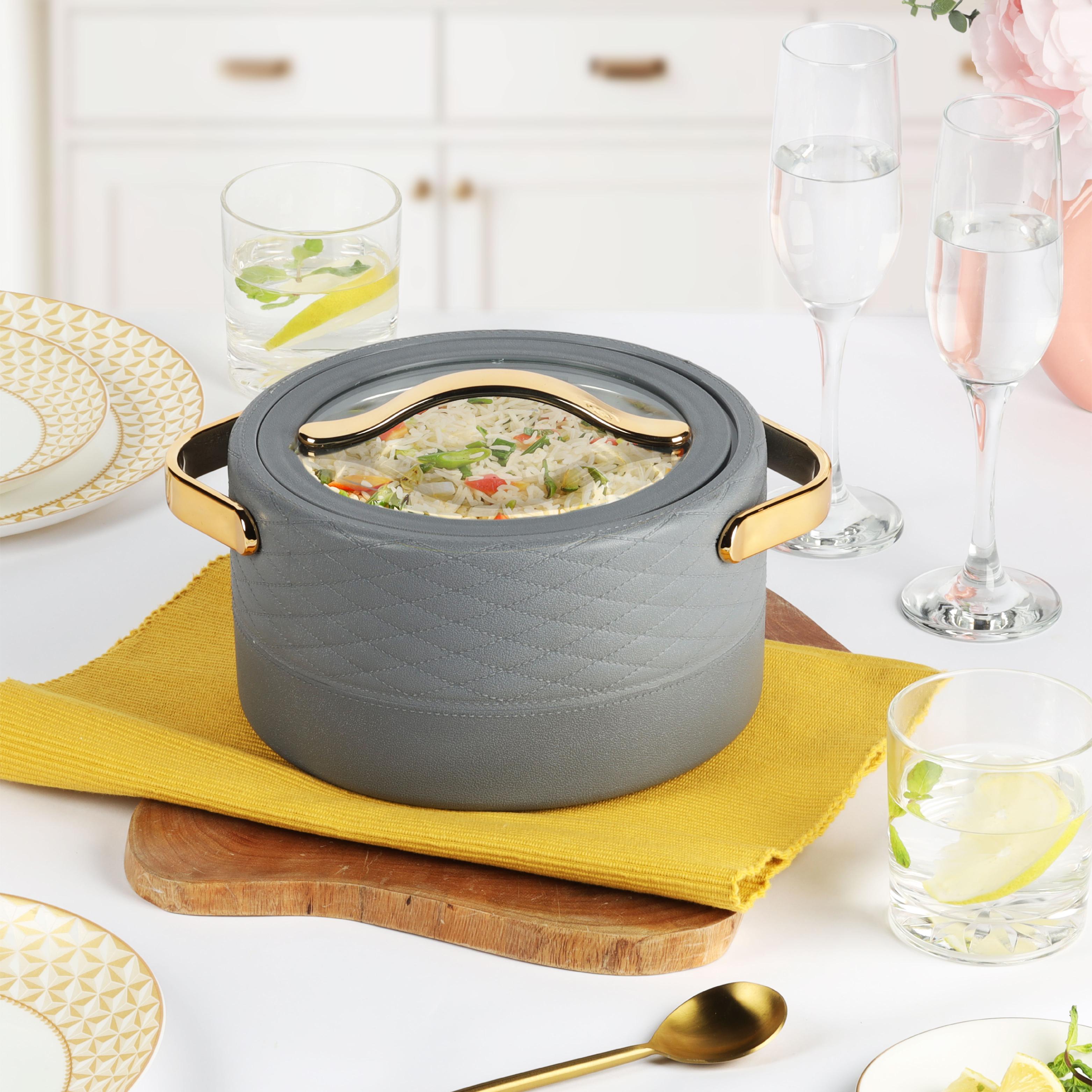 Velvetto Deluxe Insulated Steel Casserole with Glass lid Grey / 2500ml