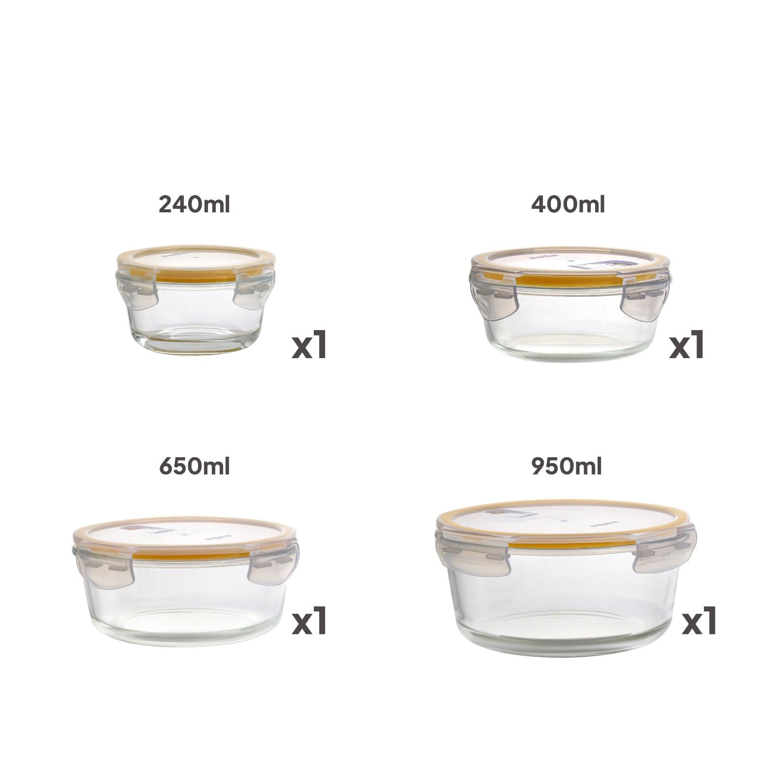 Fit & Fresh Royale Glass Container 4 Pcs / Round