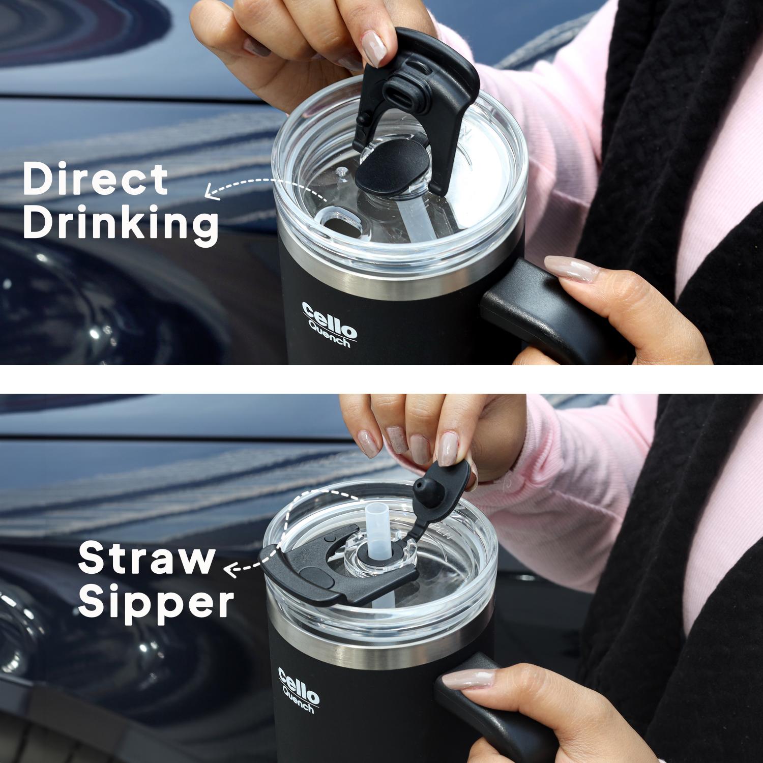 Quench 600 Insulated Travel Tumbler with Handle, Lid & Straw Black / 600ml