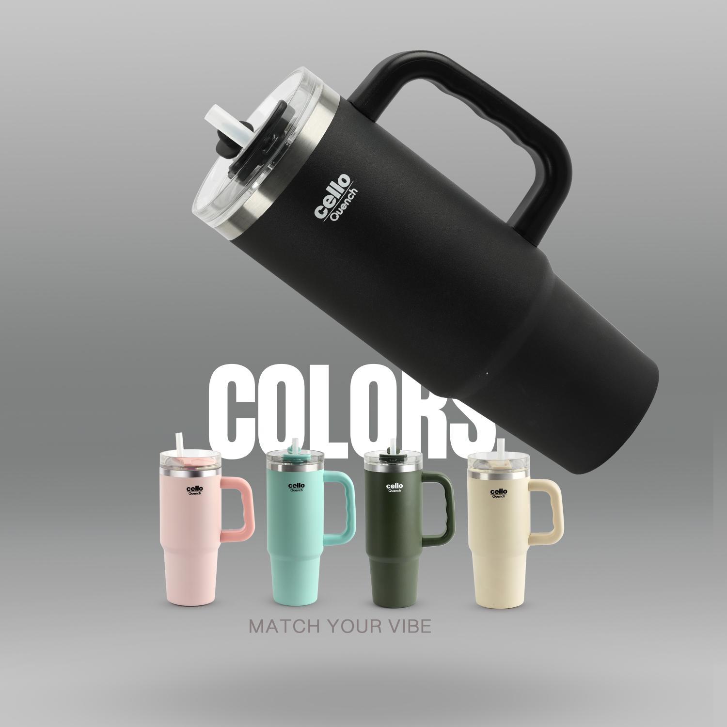 Quench 600 Insulated Travel Tumbler with Handle, Lid & Straw Black / 600ml