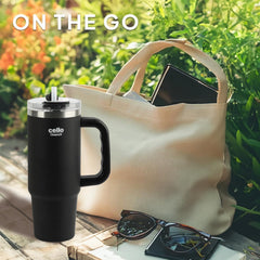 Quench 600 Insulated Travel Tumbler with Handle, Lid & Straw Black / 600ml