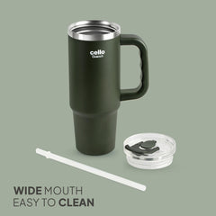 Quench 600 Insulated Travel Tumbler with Handle, Lid & Straw Green / 600ml