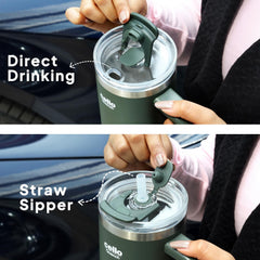 Quench 600 Insulated Travel Tumbler with Handle, Lid & Straw Green / 600ml