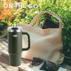 Quench 600 Insulated Travel Tumbler with Handle, Lid & Straw Green / 600ml