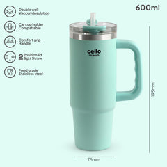 Quench 600 Insulated Travel Tumbler with Handle, Lid & Straw Mint / 600ml