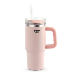 Quench 600 Insulated Travel Tumbler with Handle, Lid & Straw Pink / 600ml