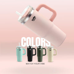 Quench 600 Insulated Travel Tumbler with Handle, Lid & Straw Pink / 600ml