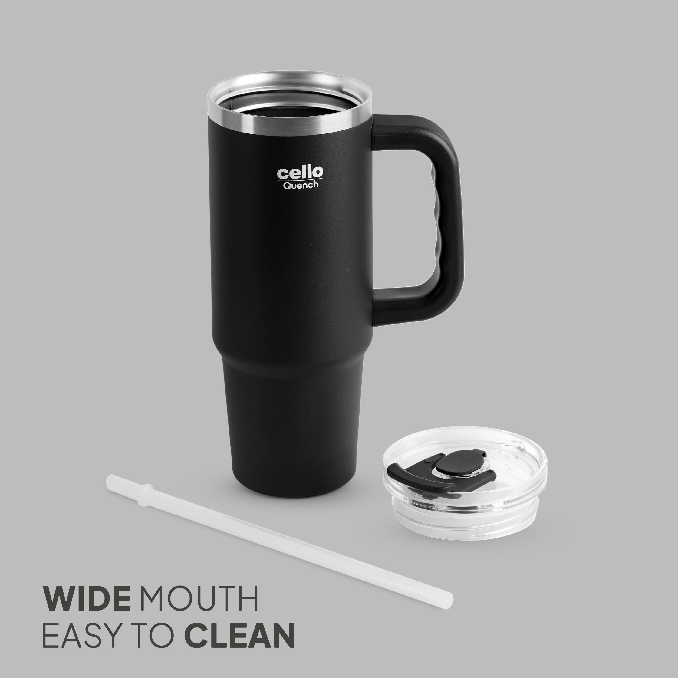 Quench Pro 900 Insulated Travel Tumbler with Handle, Lid & Straw Black / 900ml