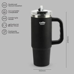 Quench Pro 900 Insulated Travel Tumbler with Handle, Lid & Straw Black / 900ml