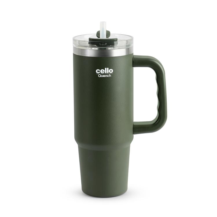 Quench Pro 900 Insulated Travel Tumbler with Handle, Lid & Straw Green / 900ml