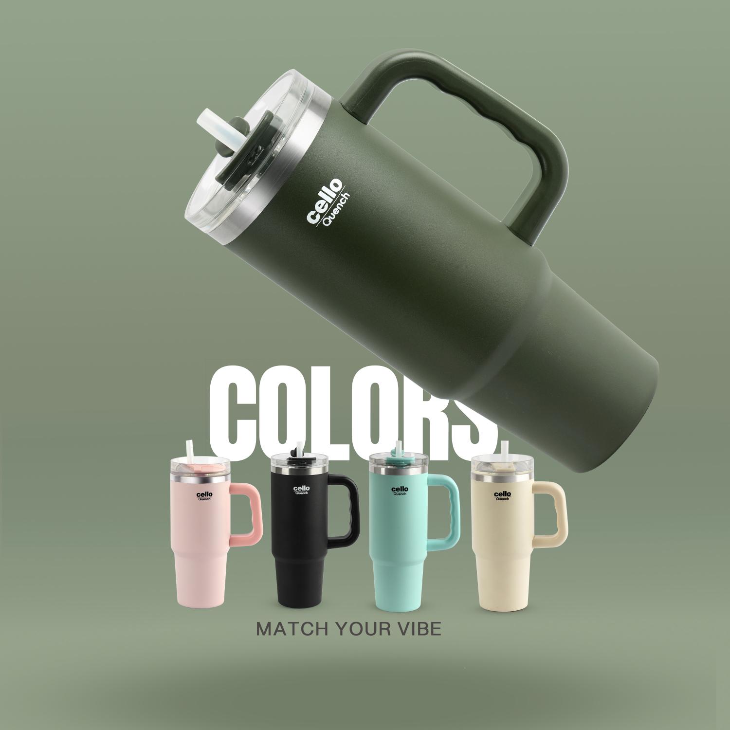 Quench Pro 900 Insulated Travel Tumbler with Handle, Lid & Straw Green / 900ml