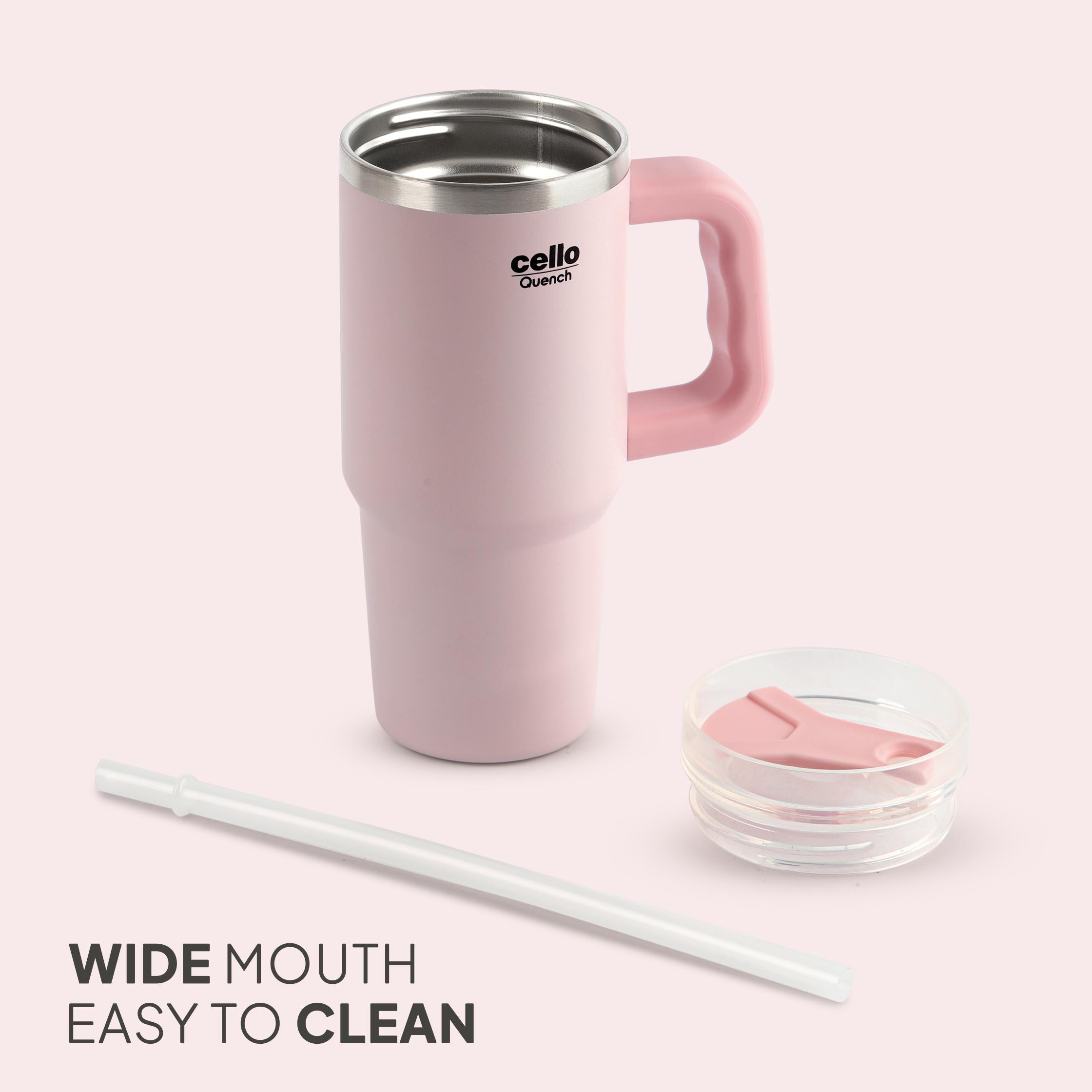 Quench Pro 900 Insulated Travel Tumbler with Handle, Lid & Straw Pink / 900ml