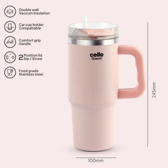 Quench Pro 900 Insulated Travel Tumbler with Handle, Lid & Straw Pink / 900ml