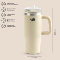 Quench Pro 900 Insulated Travel Tumbler with Handle, Lid & Straw White / 900ml