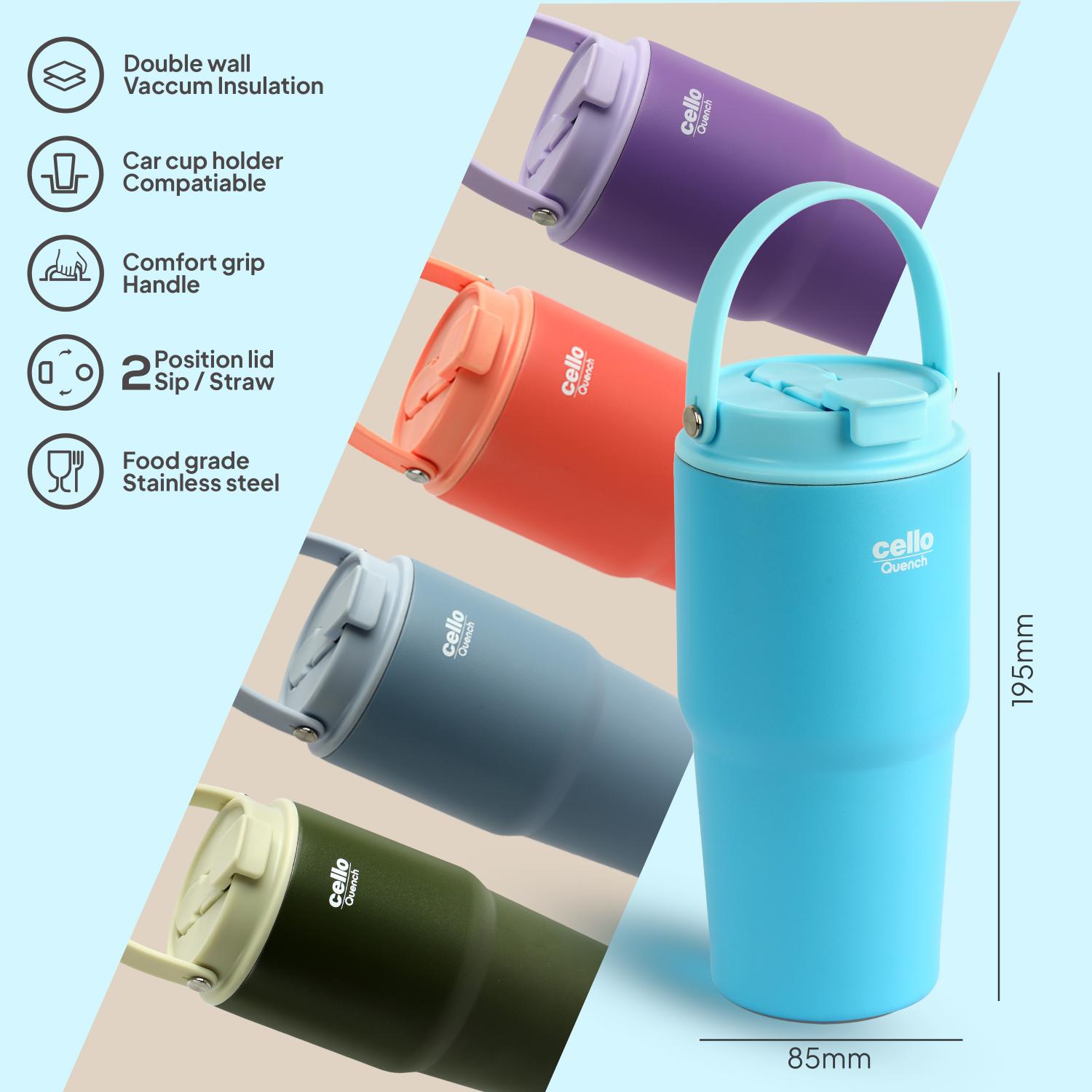 Quench Go Insulated Travel Tumbler with Lid and Straw Blue / 600ml