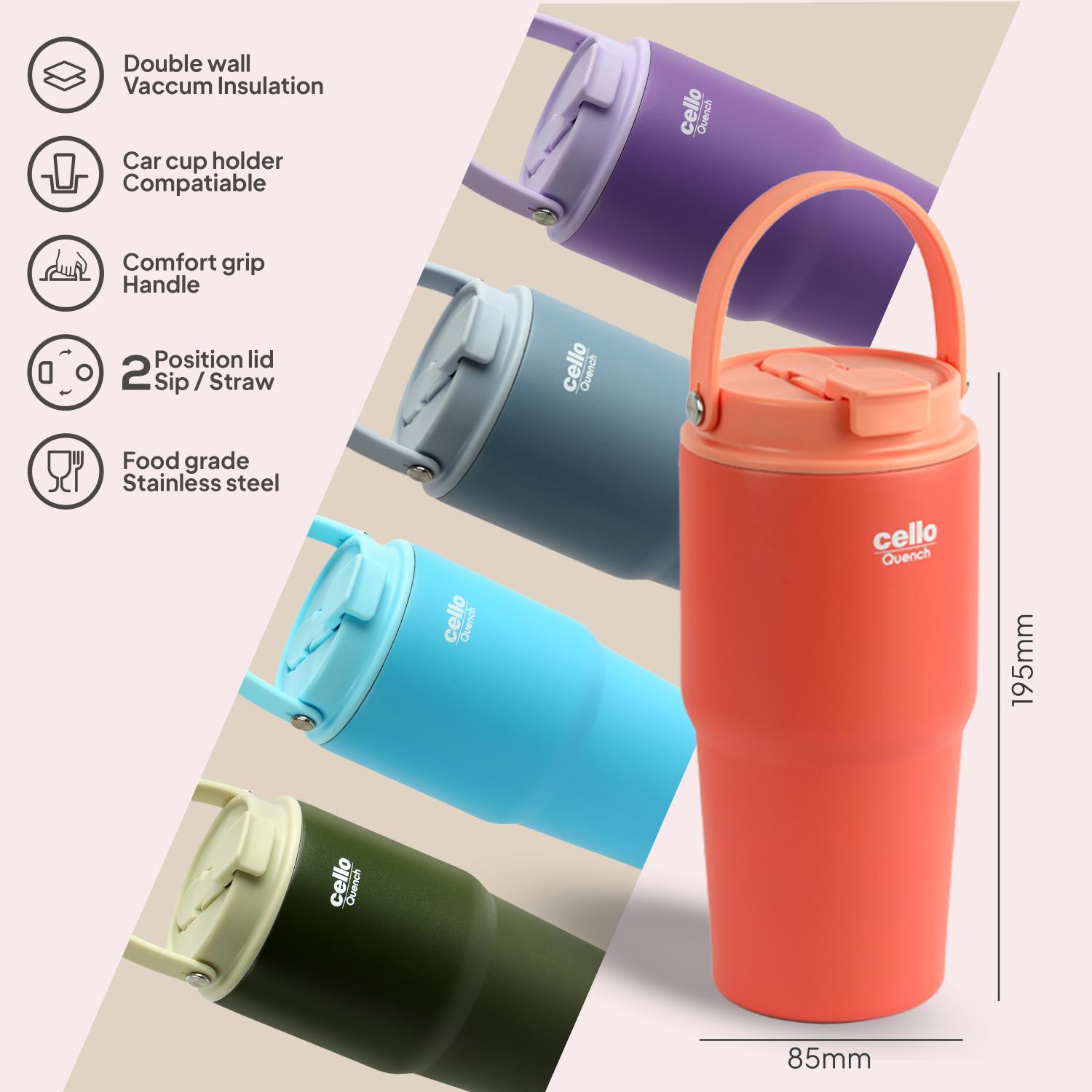 Quench Go Insulated Travel Tumbler with Lid and Straw Peach / 600ml