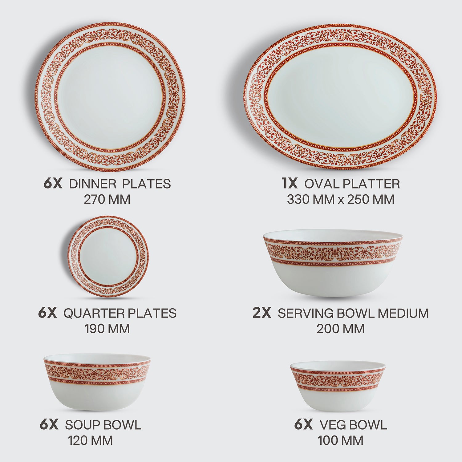 Solitaire Opalware Dinner Set, Rosso 27 Pcs