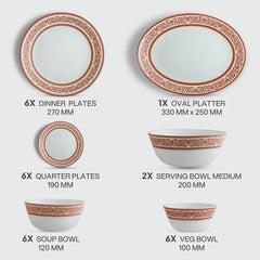 Solitaire Opalware Dinner Set, Rosso 27 Pcs