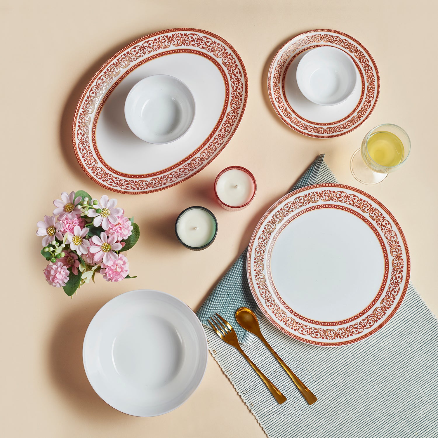 Solitaire Opalware Dinner Set, Rosso 27 Pcs