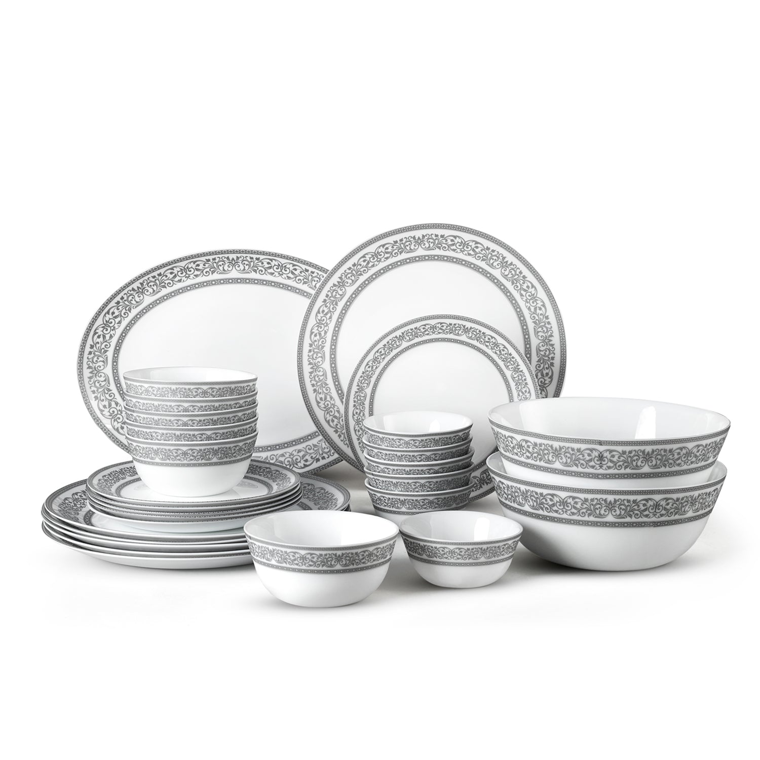 Solitaire Opalware Dinner Set, Argento 27 Pcs