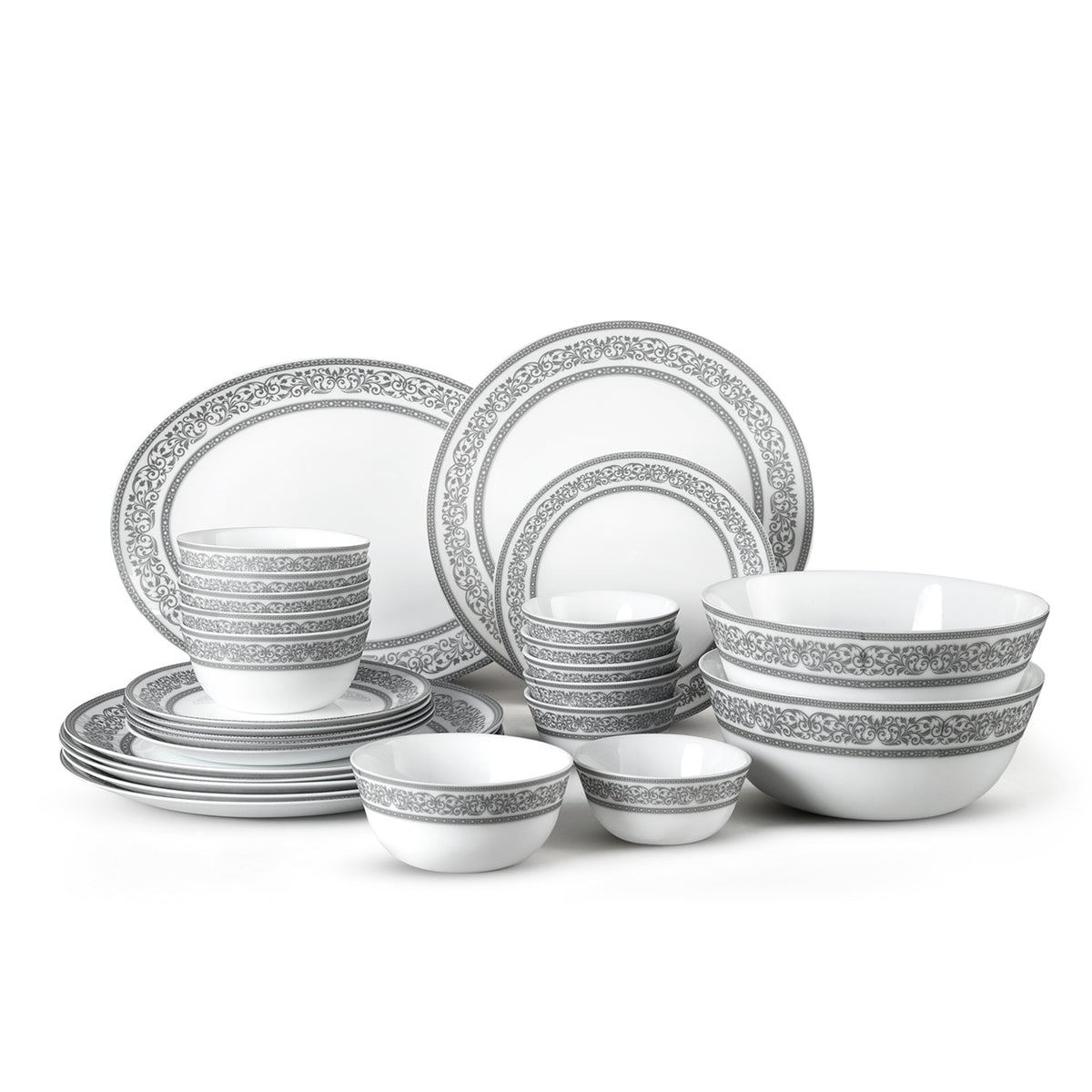 Solitaire Opalware Dinner Set, Argento 27 Pcs
