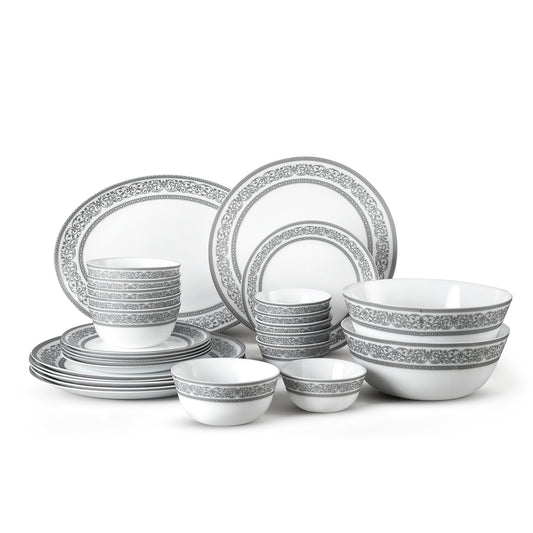 Solitaire Opalware Dinner Set, Argento 27 Pcs