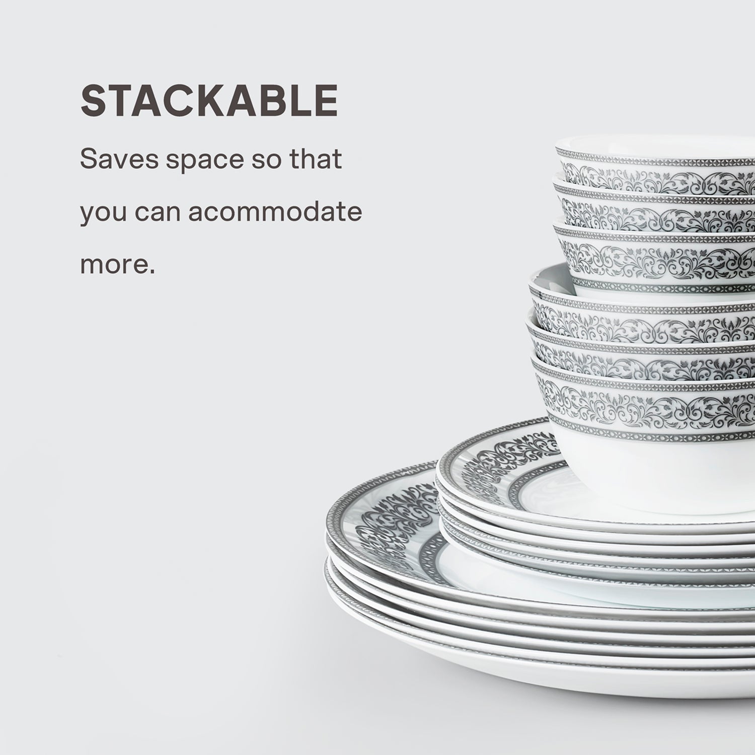 Solitaire Opalware Dinner Set, Argento 27 Pcs