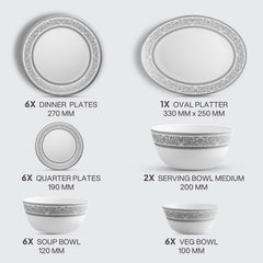 Solitaire Opalware Dinner Set, Argento 27 Pcs