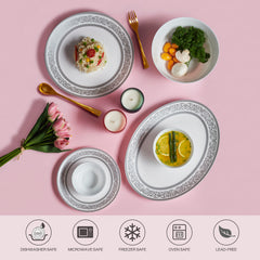 Solitaire Opalware Dinner Set, Argento 27 Pcs