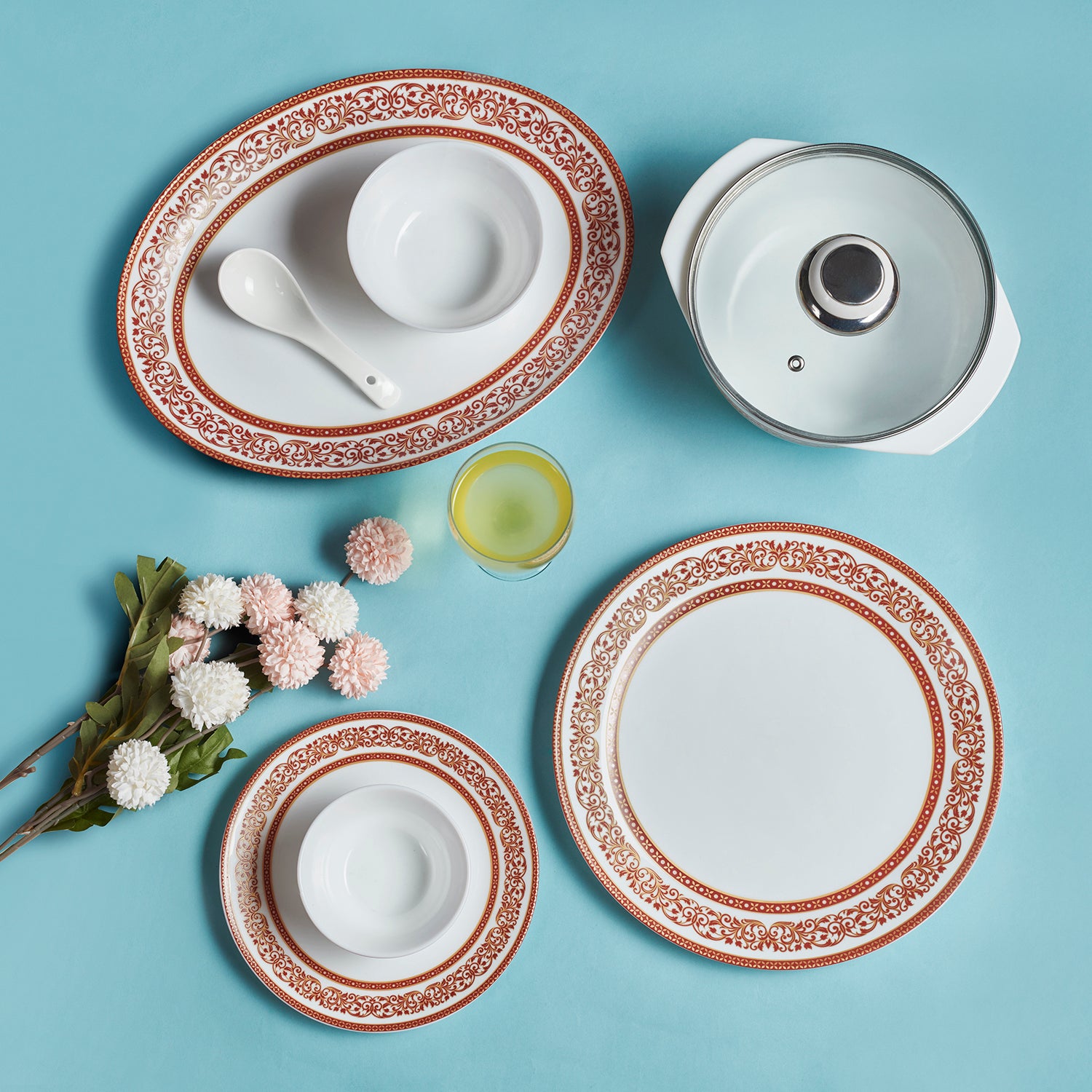 Solitaire Opalware Dinner Set, Rosso 35 Pcs