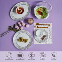 Solitaire Opalware Dinner Set, Argento 35 Pcs