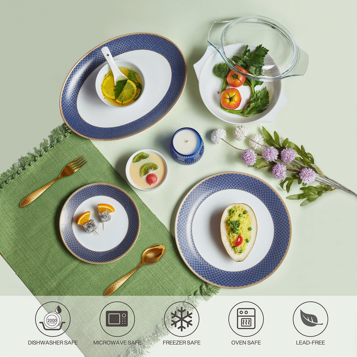 Solitaire Opalware Dinner Set, Sapphire 35 Pcs