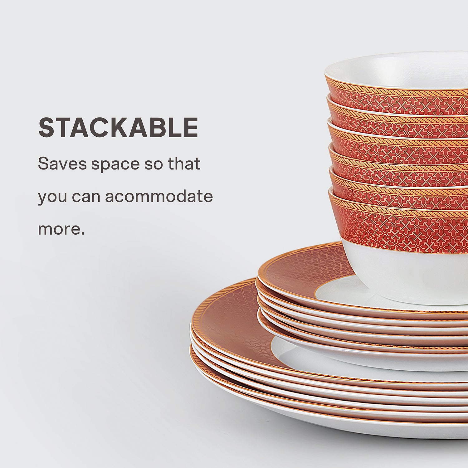 Solitaire Opalware Dinner Set,  Ruby 35 Pcs