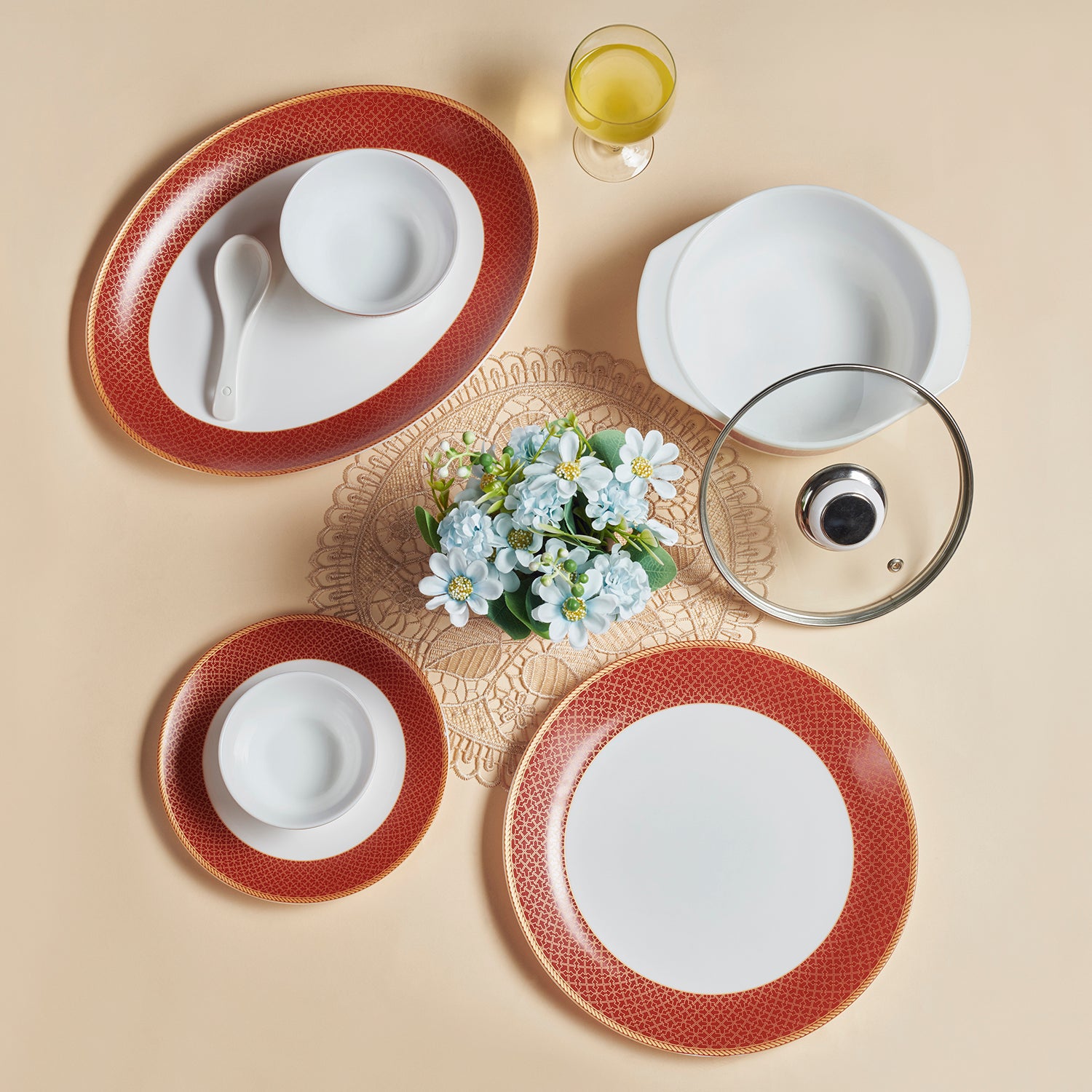 Solitaire Opalware Dinner Set,  Ruby 35 Pcs