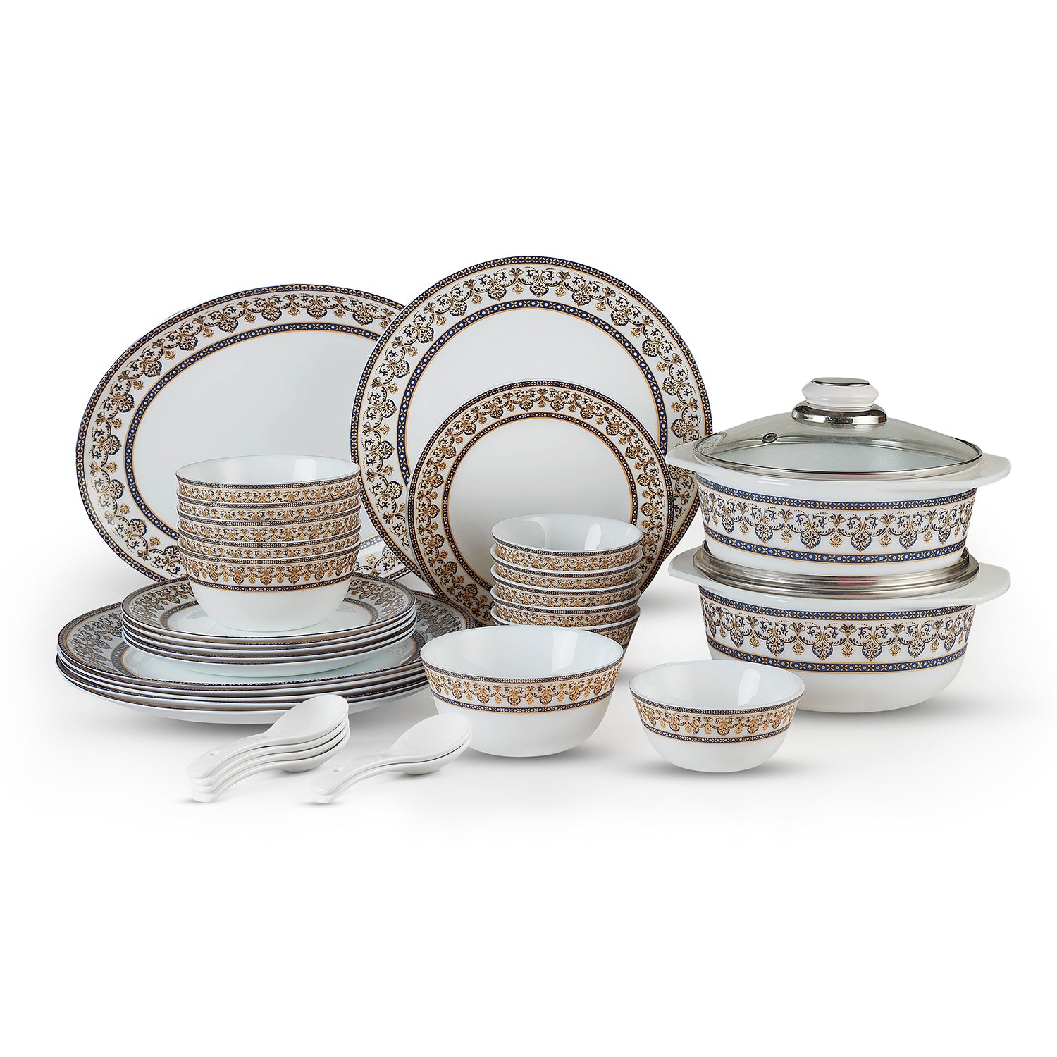 Solitaire Opalware Dinner Set,  Blu 35 Pcs