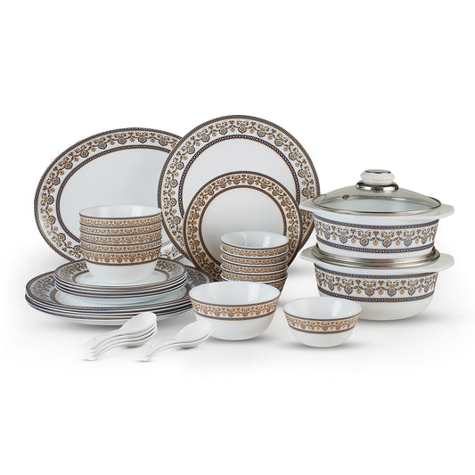 Solitaire Opalware Dinner Set,  Blu 35 Pcs