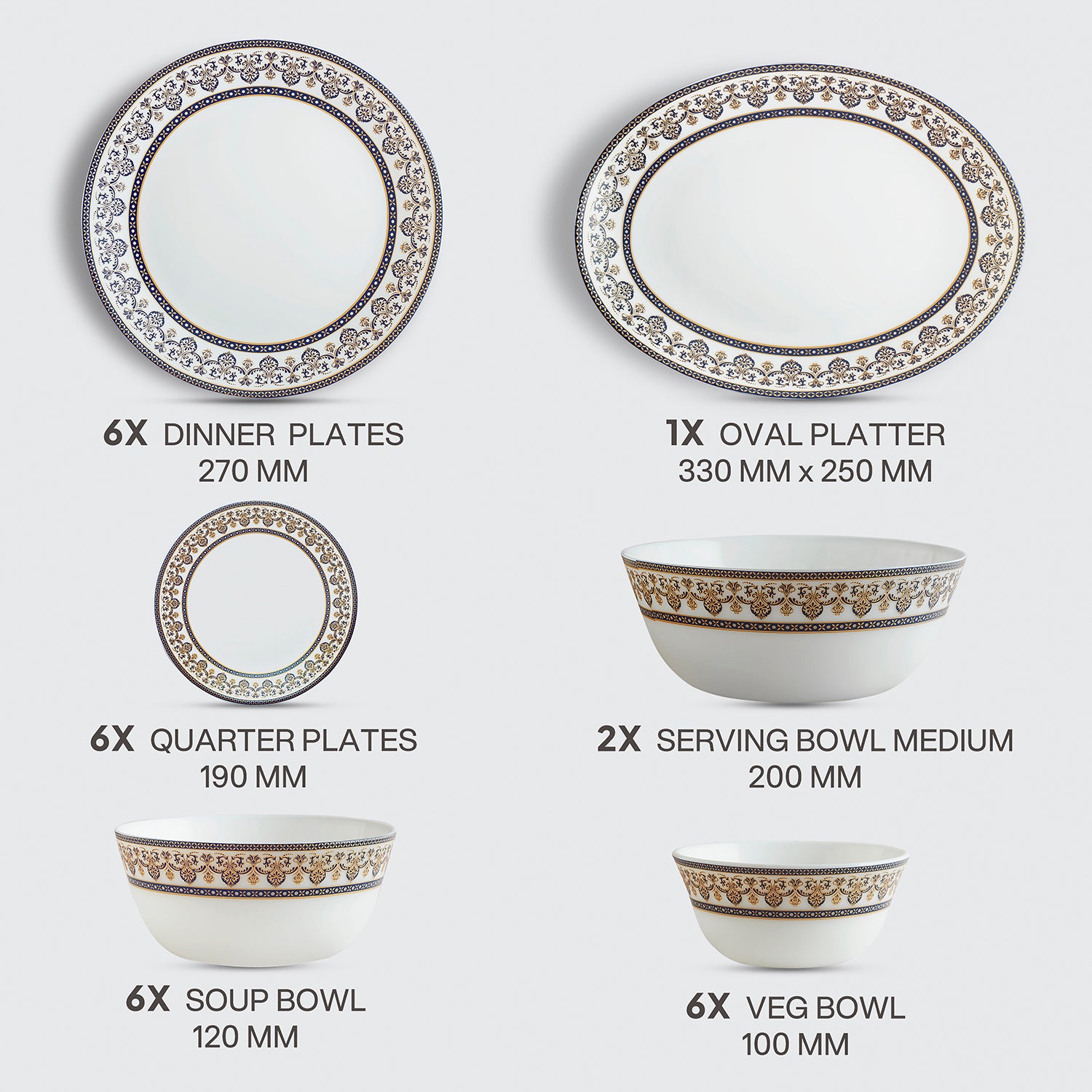 Solitaire Opalware Dinner Set,  Blu 27 Pcs