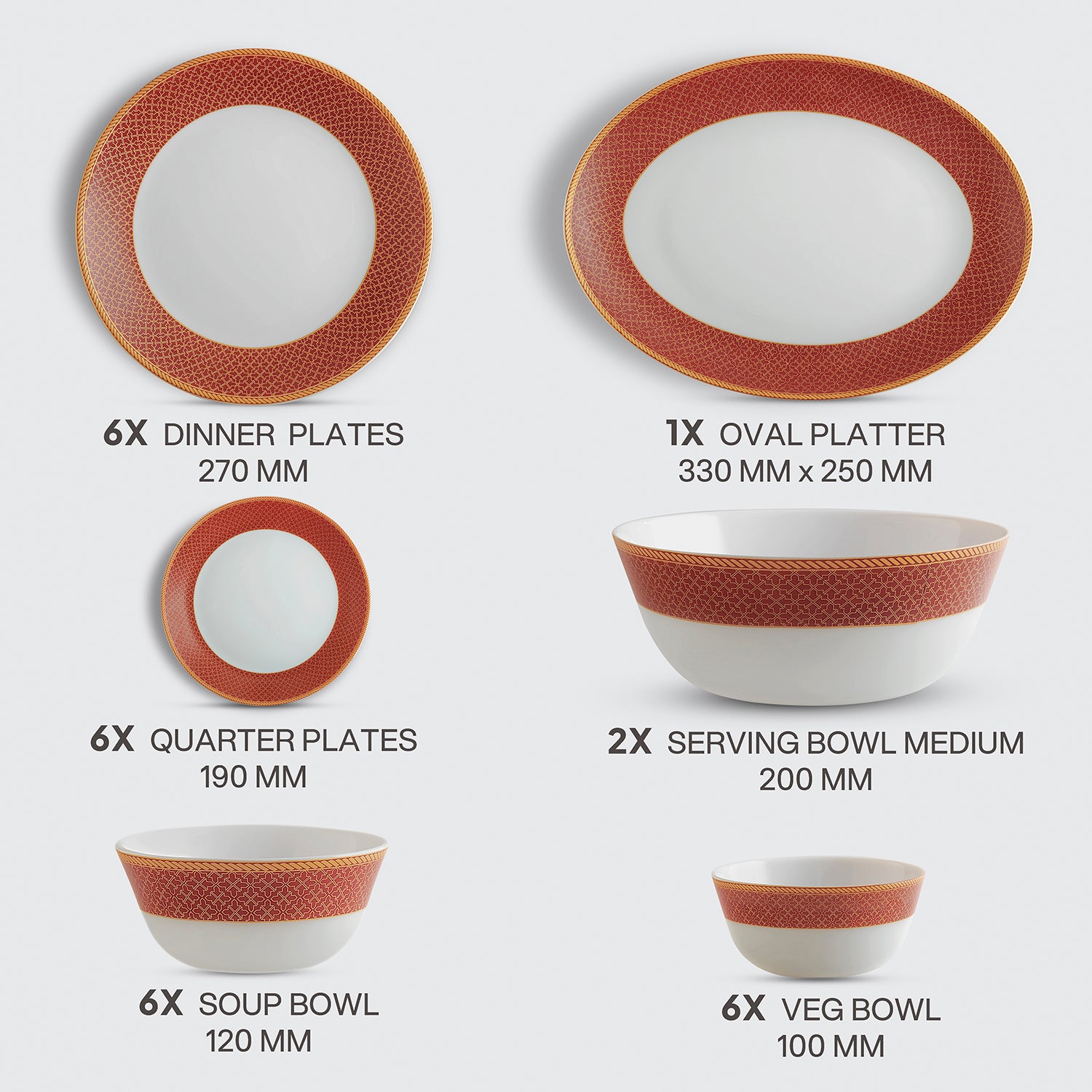 Solitaire Opalware Dinner Set,  Ruby 27 Pcs