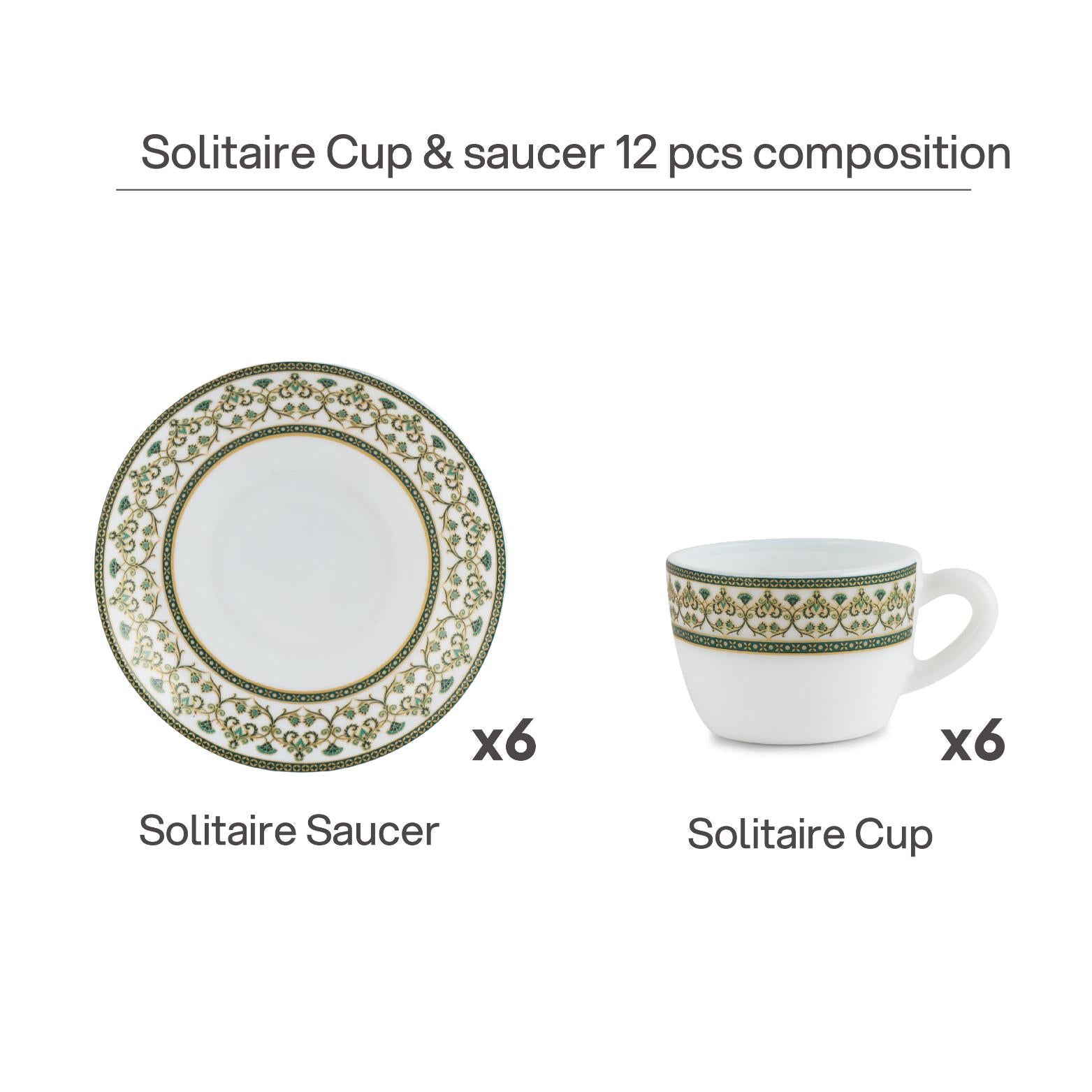 Solitaire Cup & Saucer- Verde 6 Pcs