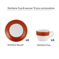 Solitaire Cup & Saucer- Ruby 6 Pcs