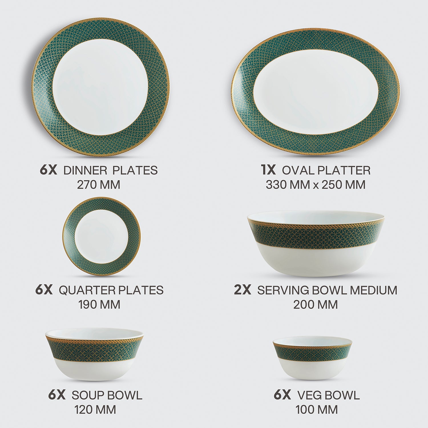 Solitaire Opalware Dinner Set,  Emerald 27 Pcs