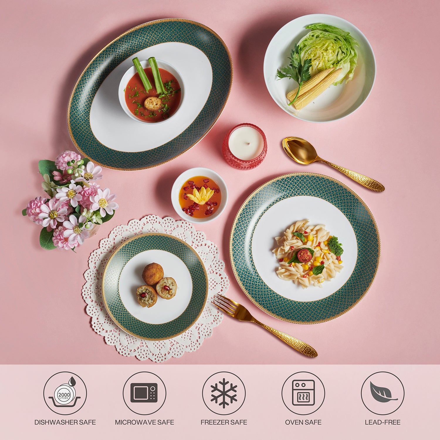 Solitaire Opalware Dinner Set,  Emerald 27 Pcs