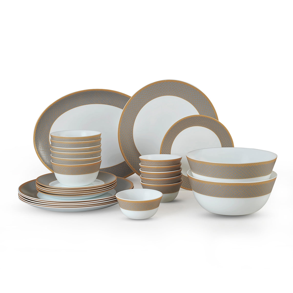 Solitaire Opalware Dinner Set, Moon Stone 27 Pcs