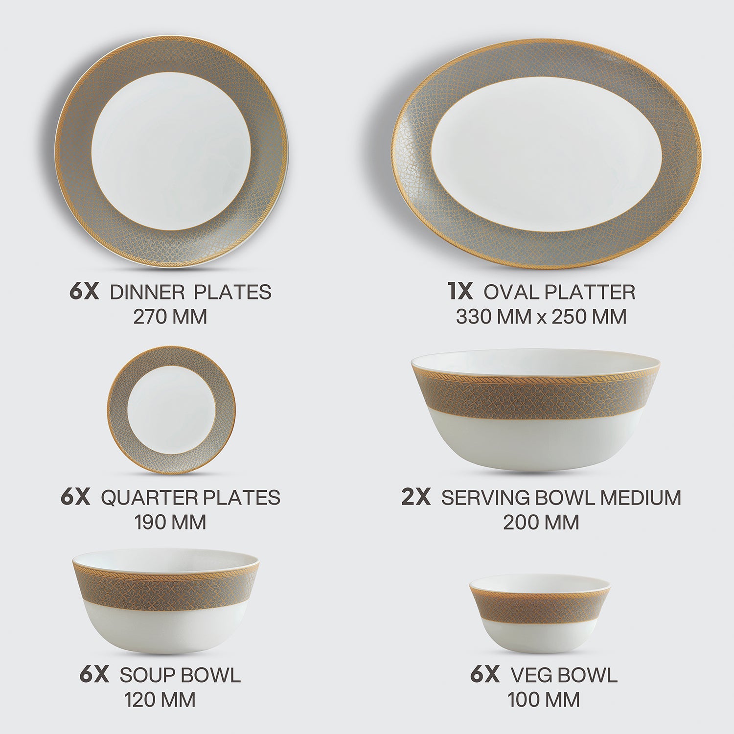 Solitaire Opalware Dinner Set, Moon Stone 27 Pcs