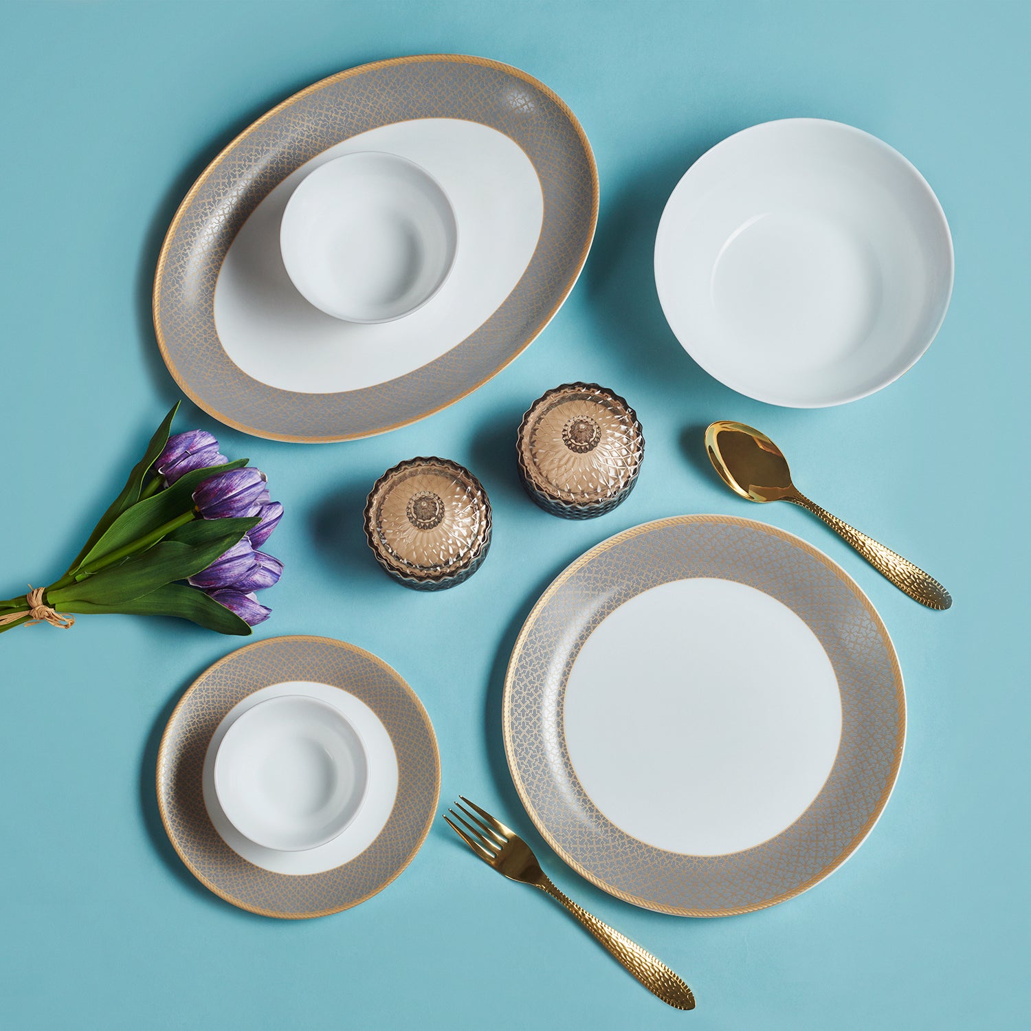 Solitaire Opalware Dinner Set, Moon Stone 27 Pcs